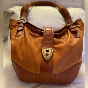 Brooks Brothers Hobo Bag. brown and brass handbag purse in pebbled leath…